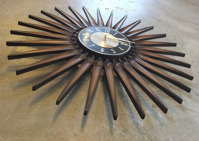 Scoops Vintage Syroco Sunburst Clock Sirocco Vintage Syroco Sunburst Clock Sirocco American Made Wall 1950s Clocks Brand New Movement Sun Type Large
