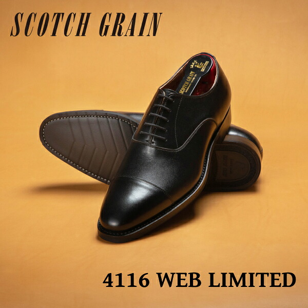【公式】本革 革靴 ビジネスシューズ 日本製 スコッチグレイン SCOTCH GRAIN ストレートチップ 紳士靴 冠婚葬祭 フォーマル 結婚式 就活 Eウィズ NL4116BL シューキーパー付 ゴム底|スコッチグレイン店