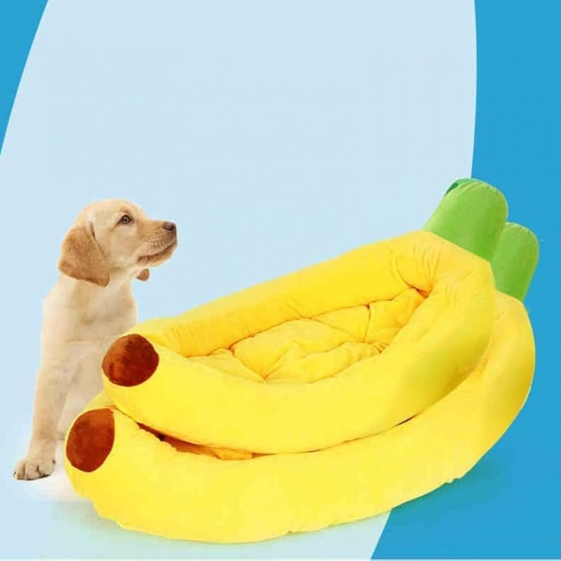 ペットベッド｜バナナ型ペットハウス｜小型犬・猫用｜滑り止め付き・洗える中敷き｜ふわふわ・あったかクッション｜室内用Sサイズ
