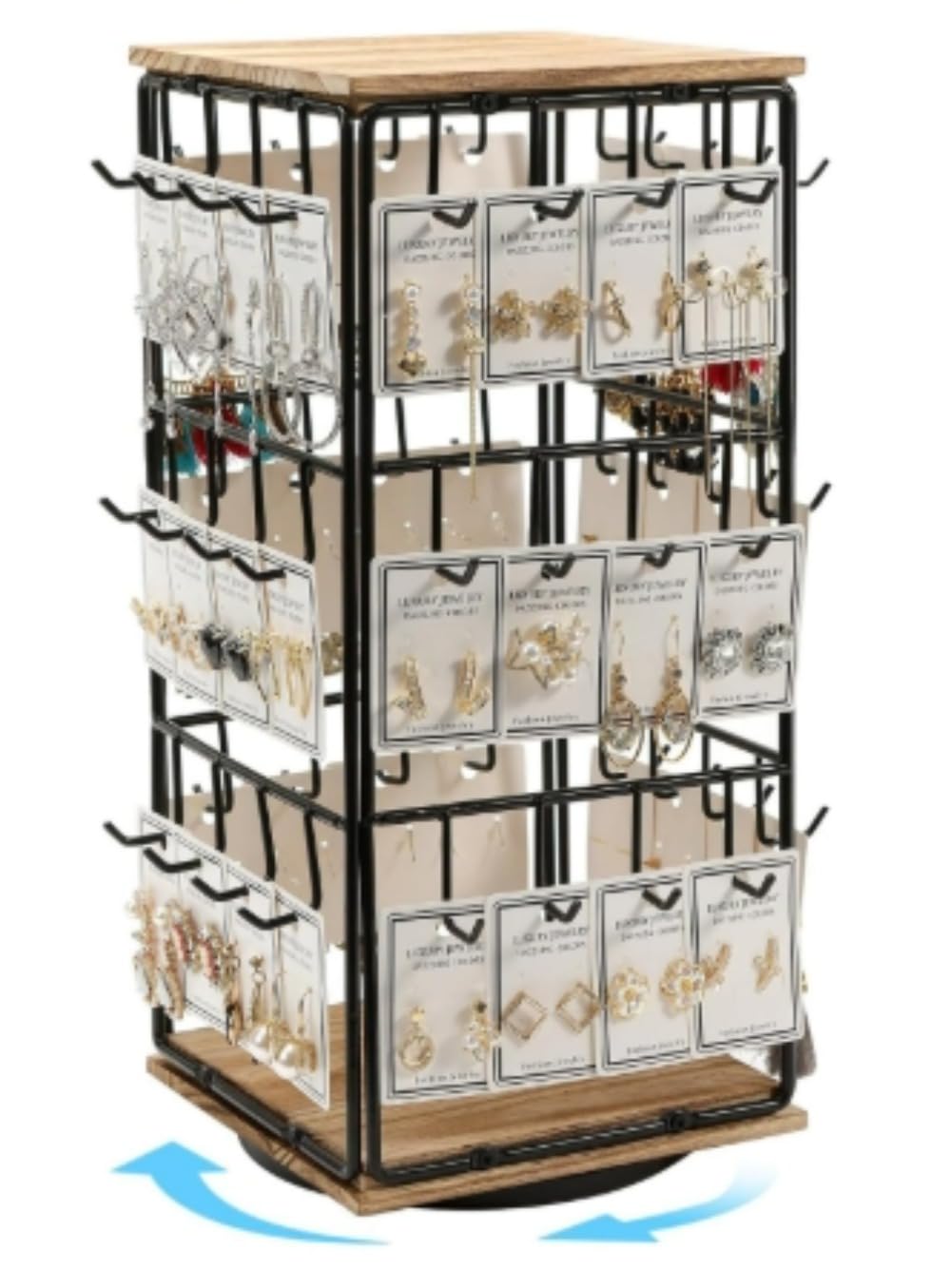 楽天市場】360度回転可能 フック付きジュエリースタンド カウンタートップイヤリングラック 木製回転ホルダー イヤリングオーガナイザーラック  回転式ネックレスキーホルダーディスプレイ ブラックカラー収納用品 : Henry Henry Store