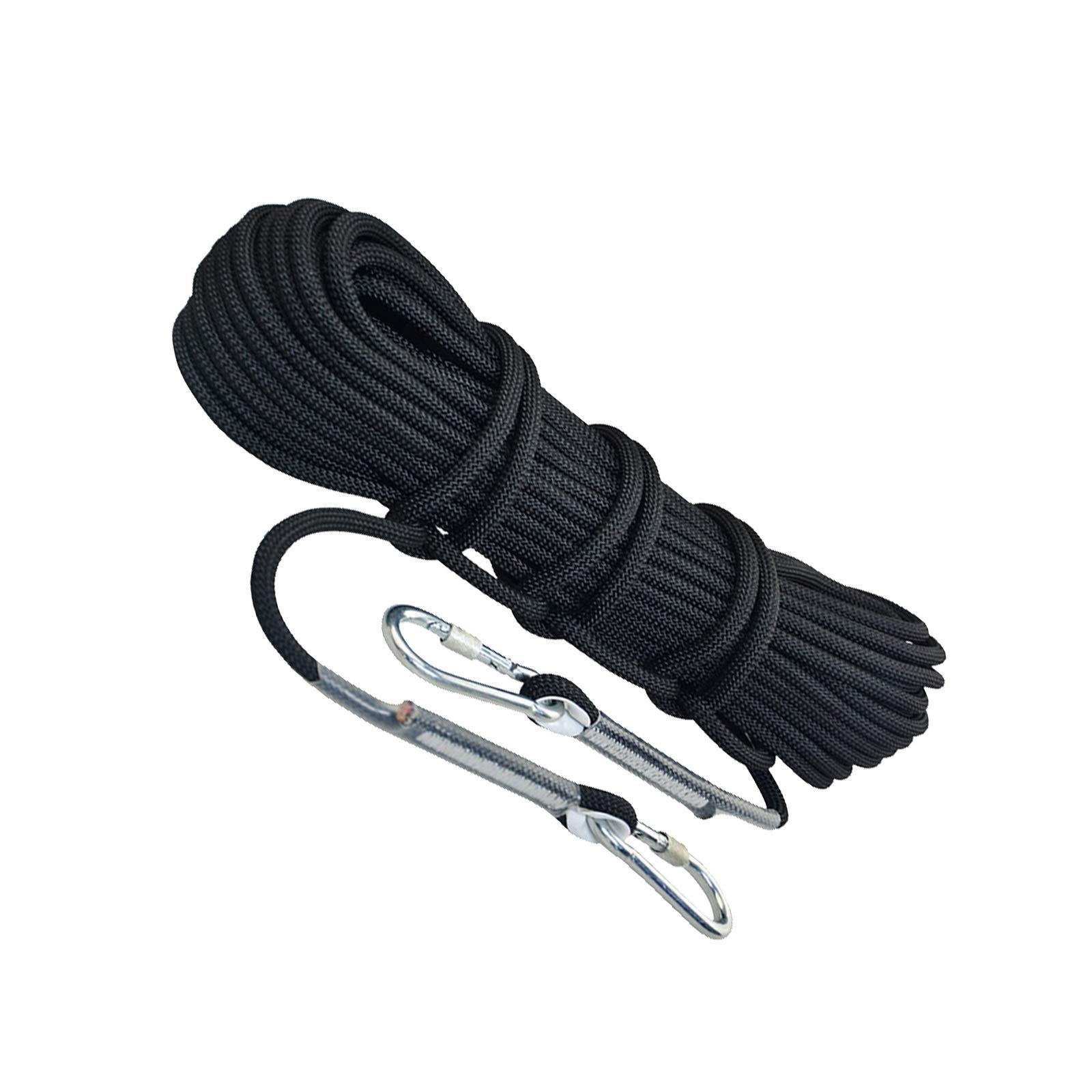 登山ロープ 黒 10.5mm スタティック登山ロープ、高強度耐引裂性ナイロンロープ ダブルカラビナ付き (5m-50m) (サイズ : 30m)
