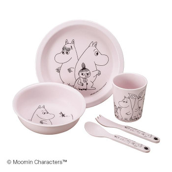 MOOMIN(ムーミン) 5ピース ギフトボックス ピンク PTJ060189　くすみカラーにシンプルなラインで描かれたイラストの食器セット