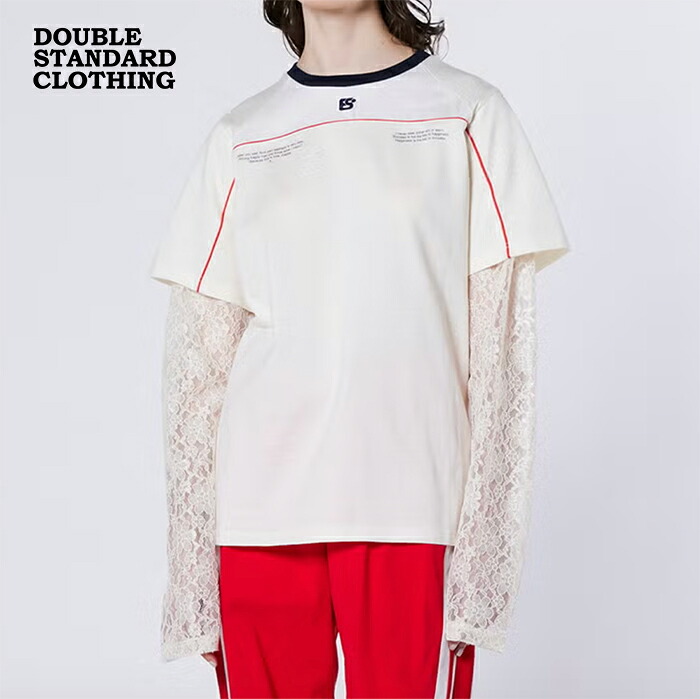 【2026秋冬新作】DOUBLE STANDARD CLOTHING ダブルスタンダードクロージング ESSENTIAL フラワーレースレイヤードトップス 労働者の一団のど首 肌付き 長袖 エッセンシャル ダブスタ レディース 象牙色