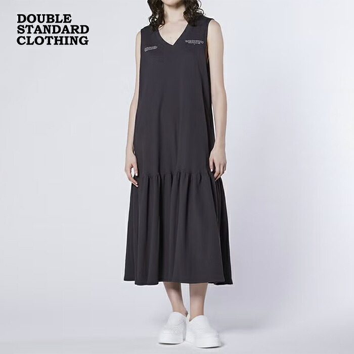 【2026春夏新作】DOUBLE STANDARD CLOTHING ダブルスタンダードクロージング ESSENTIAL 裏毛Vネックギャザー切り替えワンピース ノースリーブ コットン エッセンシャル ダブスタ レディース チャコール|S.CURVE STUDIO