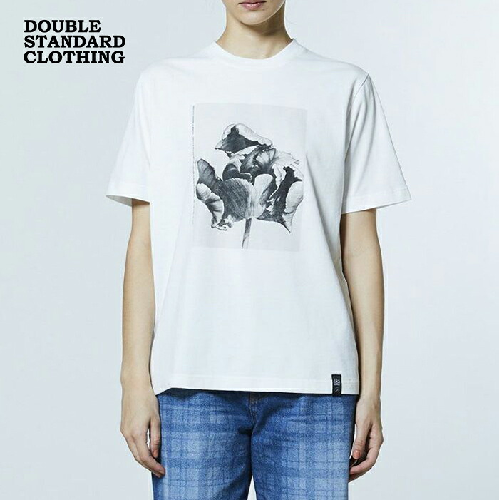 【新作 2026春夏】ダブルスタンダードクロージング レアルツイスト フォトプリント 天竺Tシャツ DOUBLE STANDARD CLOTHING クルーネック ショートスリーブ モノクロ フラワー ダブスタ レディース オフ