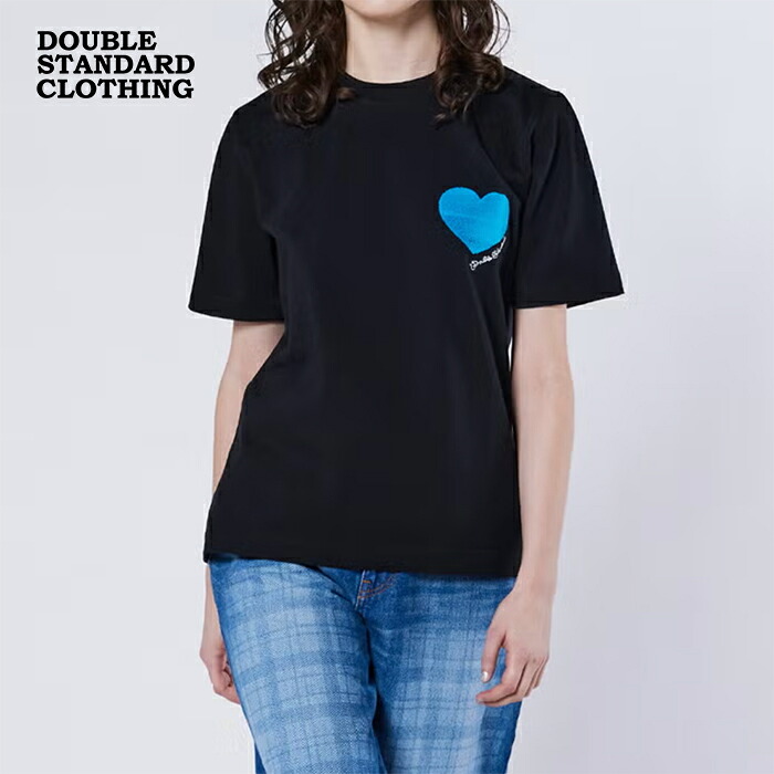【2026春夏新作】DOUBLE STANDARD CLOTHING ダブルスタンダードクロージング ハート形紋章 天竺ティーシャツ 労働者の一団のど首 半袖 遊撃手捩り ハート形 ダブスタ レディース 黒いこと B/ブラック