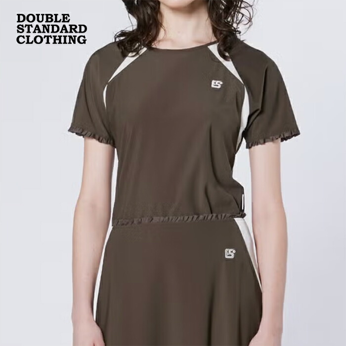 【2026秋冬新作】DOUBLE STANDARD CLOTHING ダブルスタンダードクロージング ESSENTIAL トリコットフリルトップス クルーネック 半袖 ショートスリーブ エッセンシャル ダブスタ レディース カーキ｜S.CURVE STUDIO