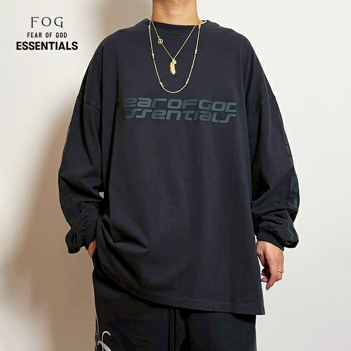 エフオージー エッセンシャルズ 長袖Tシャツ FOG ESSENTIALS FEAR OF GOD 90S LONG SLEEVE TEE クルーネック ロンT ロングスリーブ コットン ロゴ メンズ VINTAGE BLACK【5F】