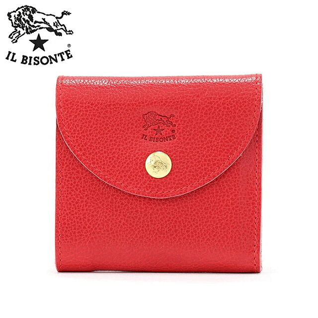 イルビゾンテ 二つ折り財布 IL BISONTE レザーウォレット サイフ ロゴ 54182309240 レッド【ルック正規取扱店】【2021春夏】