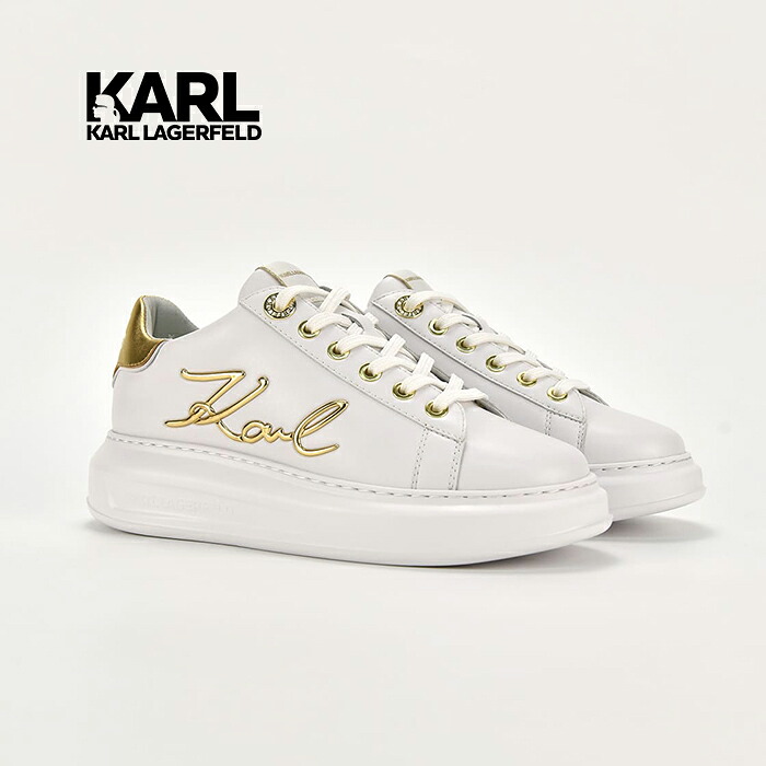 【SALE/50%OFF】カール ラガーフェルド 厚底ホワイトスニーカー KARL LAGERFELD ローカットスニーカー レースアップスニーカー レザースニーカー ロゴ 本革 レディース ホワイト【4S】｜S.CURVE STUDIO