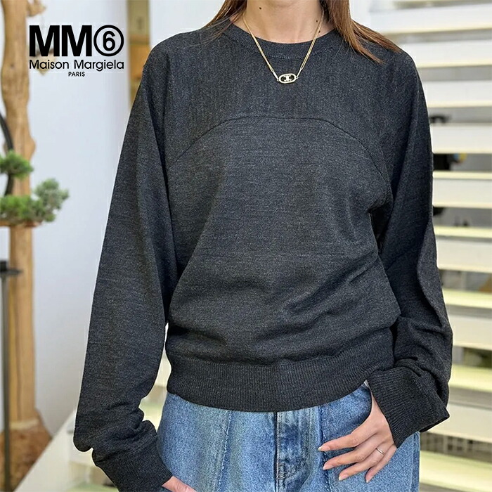 【SALE/30%OFF】エムエム6 メゾンマルジェラ クルーネックニット MM6 Maison Margiela ニット セーター クルーネック 長袖 バージンウール混紡 レディース ダークグレー【マルタンマルジェラジャパン正規取扱店】【5F】｜S.CURVE STUDIO