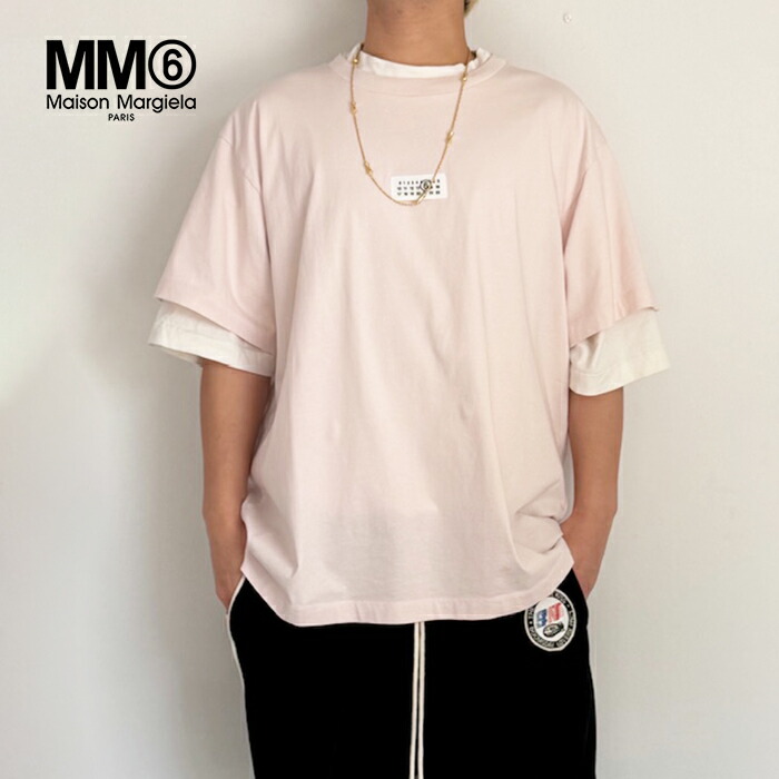 【新作 2026春夏】エムエム6 メゾンマルジェラ ニューメリック コットンTシャツ MM6 Maison Margiela クルーネック 半袖 ショートスリーブ ロゴ コットン メンズ レディース ピンク【マルタンマルジェラジャパン正規取扱店】