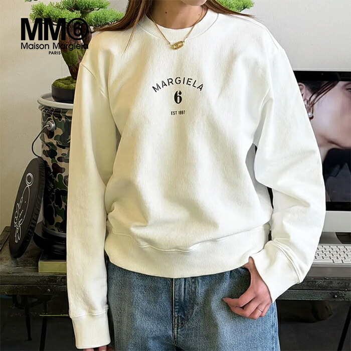 【2026春夏新作】MM6 Maison Margiela エムエム6 メゾンマルジェラ 書き判 ジャージースウェットシャツ 調教師 長袖 ロング衣袂 メンズ レディース 象牙色【マルタンマルジェラジャパン定まり取りまわし店】
