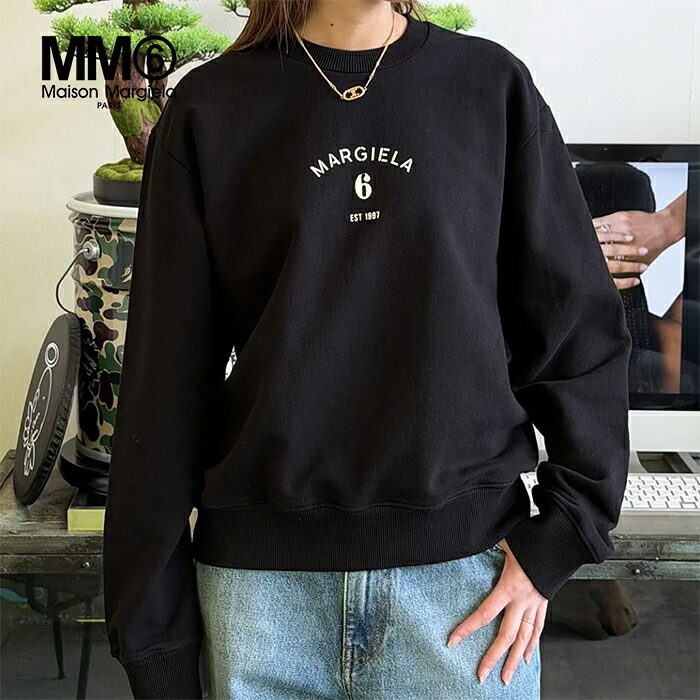 【2026春夏新作】MM6 Maison Margiela エムエム6 メゾンマルジェラ シグネチャー ジャージースウェットシャツ トレーナー 長袖 ロングスリーブ メンズ レディース ブラック【マルタンマルジェラジャパン正規取扱店】