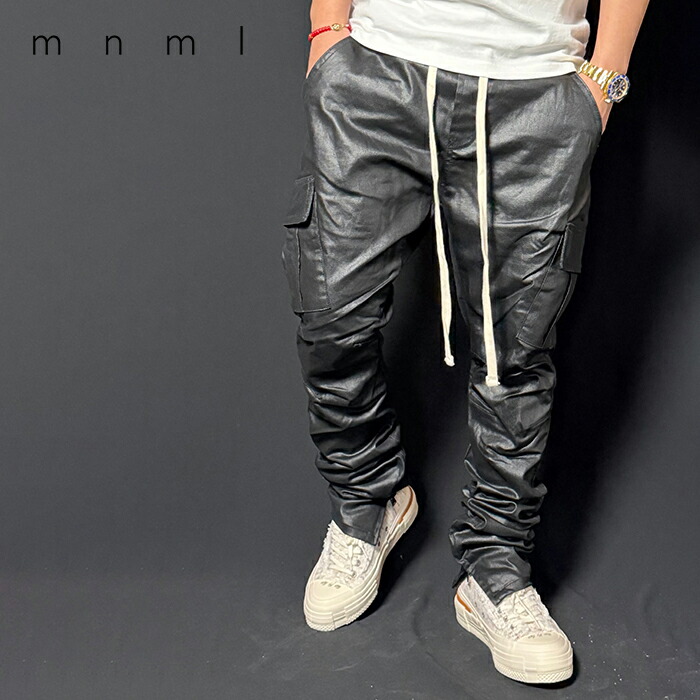 ミニマル カーゴパンツ mnml CARGO DRAWCORD PANTS カーゴドローコードパンツ テーパード リラックスフィット カーゴポケット メンズ WAXED BLACK【5F】