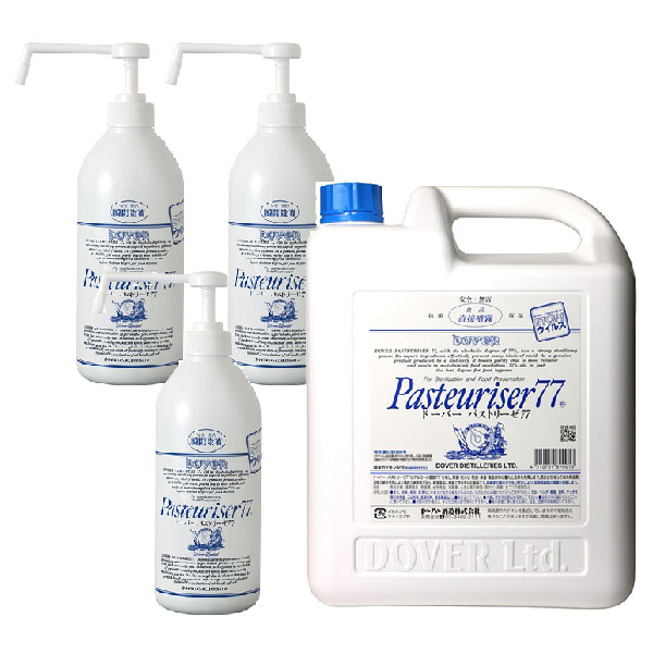 ドーバー パストリーゼ77 ポンプ 800ml × 3本 + 77 詰替用 5L 5000ml[セット販売] 送料無料(本州のみ) [沖縄お届け不可] アルコール消毒液 防菌 消臭 ウィルス 掃除 除菌 抗菌 アルコールスプレー pasteuriser77 [ドーバー洋酒] 対応 当日発送
