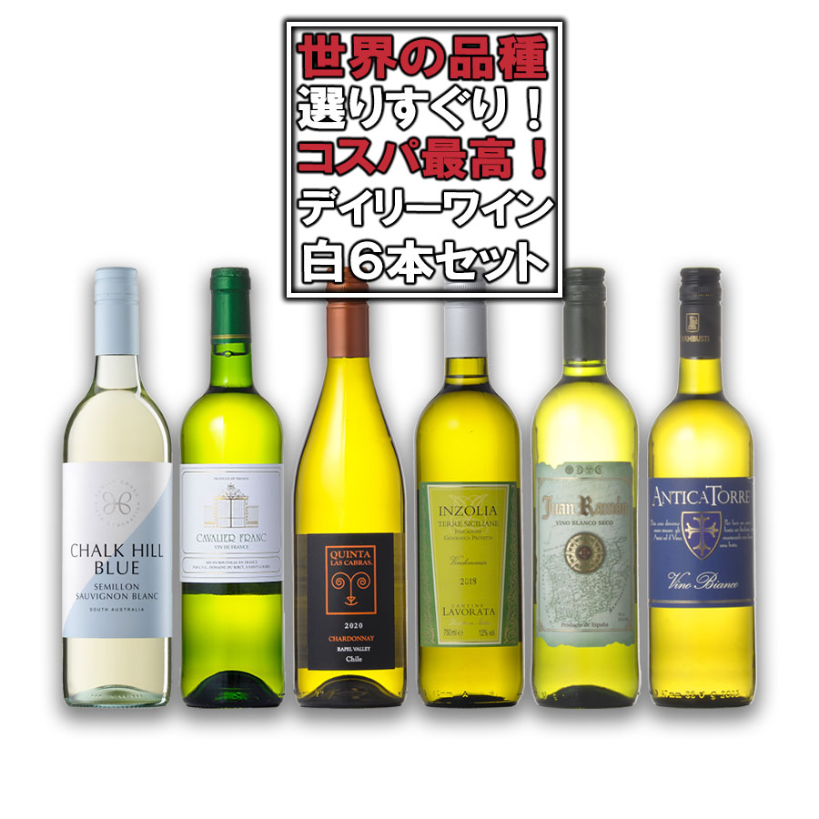 ワインセット デイリーワイン 白 6本セット 送料無料(本州のみ) 対応 [フランス イタリア チリ スペイン アメリカ ワインセット wine set 飲み比べ ]ギフト プレゼント 贈り物 お祝い 内祝い お返し 誕生日プレゼント 父の日 敬老の日