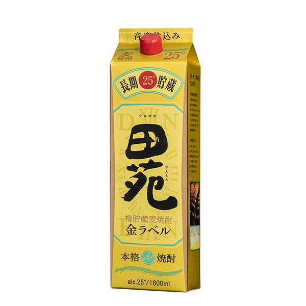 田苑 金ラベル 麦 25度 紙パック 1.8L 1800ml x 6本 ケース販売 田苑酒造 麦焼酎 乙類 日本 鹿児島県 お得