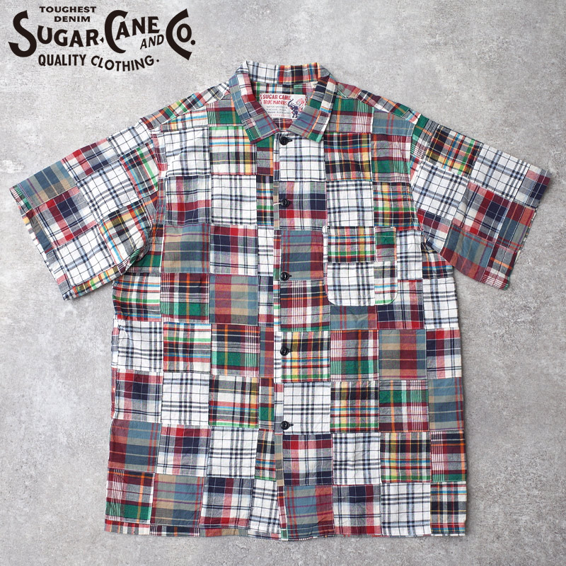 SUGARCANE シュガーケーン #SC39739 半袖 マドラスチェック パッチワーク オープンシャツメンズ 男性 トップス ショートスリーブ 羽織 アメカジ カジュアル 春 夏｜SEABEES Military Mega Store 12,047円