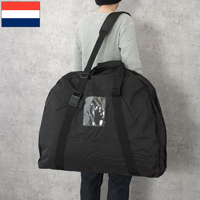オランダ軍 2WAY トランスポート キャリングバッグ ブラック デッドストック BH097NN KL 大型 大容量 薄マチ BAG ボストンバッグ トラベルバッグ 旅行カバン 収納 運搬 キャンプ レジャー アウトドア 黒 ナイロン 実物ミリタリー 軍物 軍モノ 未使用品