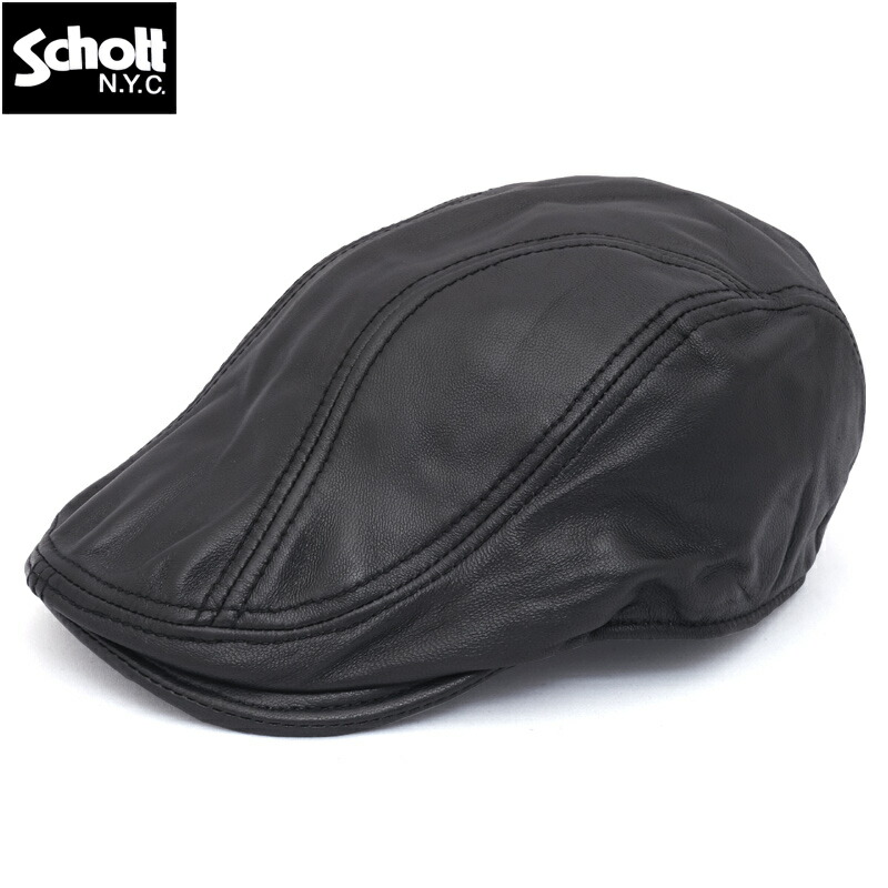 Schott ショット #7822974002(3129153) レザー ハンチング キャップ 帽子 ぼうし 本革 シープスキン 羊 男性 女性 メンズ レディース ブラック