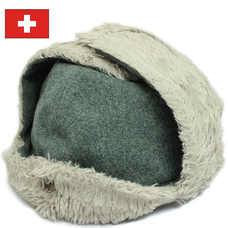 美品◆スイス軍ボア付フライトキャップ◆サイズ59 MILITARY 実物 USED スイス軍 ボアキャップ メンズ レディース