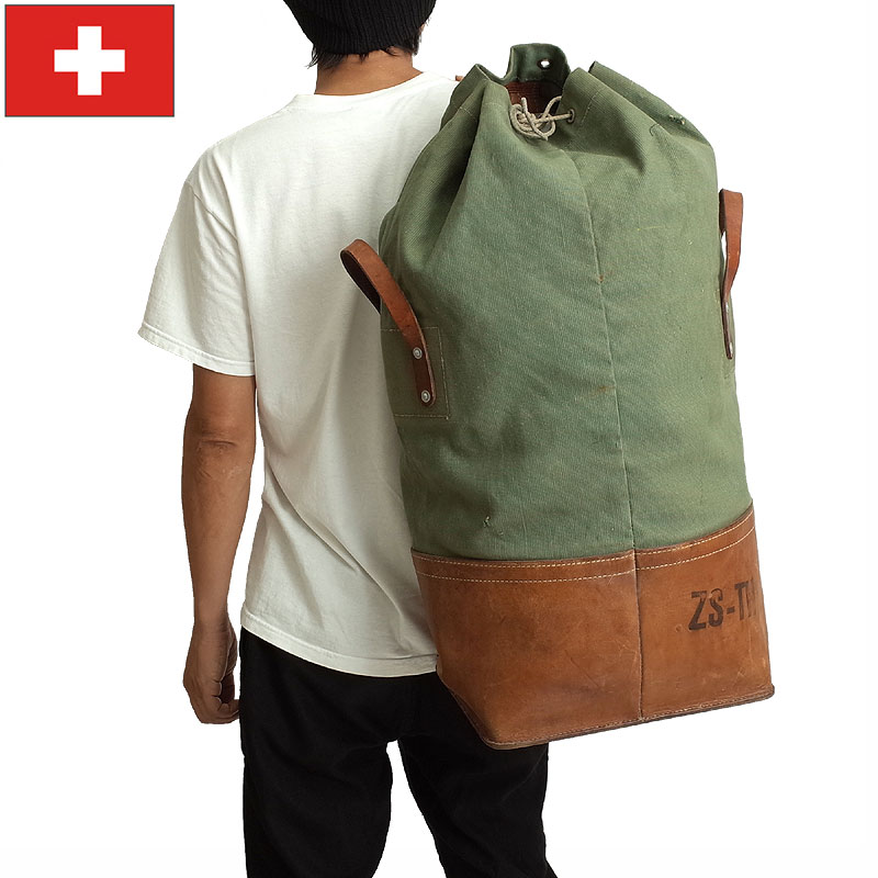 スイス軍 マウンテンダッフルバッグ レザーボトム USED BD026UN