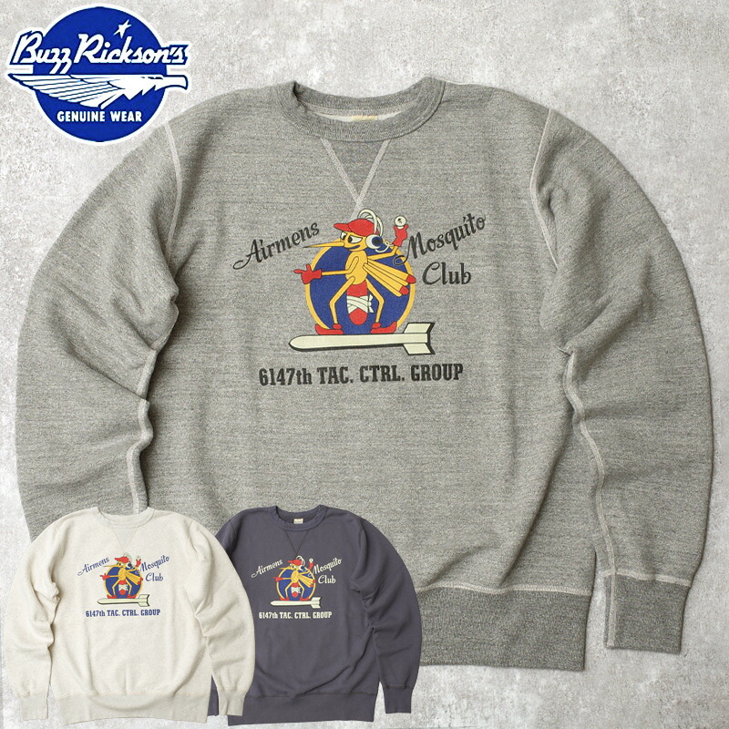 BUZZ RICKSON'S バズリクソンズ #BR69632 セットイン クルーネック スウェット『AIRMENS MOSQUITO CLUB』 メンズ 男性 トレーナー スウェットシャツ トップス アメカジ カジュアル スエット シンプル プリント 長袖 春 秋 冬