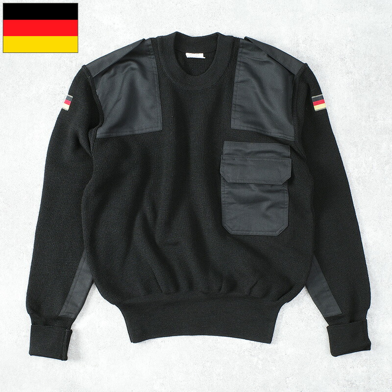 ドイツ軍 コマンドセーター ブラック USED JW079UN BW ウール ナイロン ニット 防寒着 保温 ポケット付き 国旗ワッペン付き クルーネック 普段使い 黒 カジュアル 春 秋 冬 実物ミリタリー 軍モノ 軍物