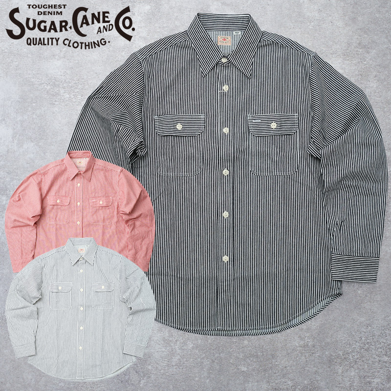 SUGARCANE シュガーケーン #SC27853 長袖 ヒッコリーストライプ ワークシャツ メンズ 男性 トップス ロングスリーブ ワークウエア アメカジ
