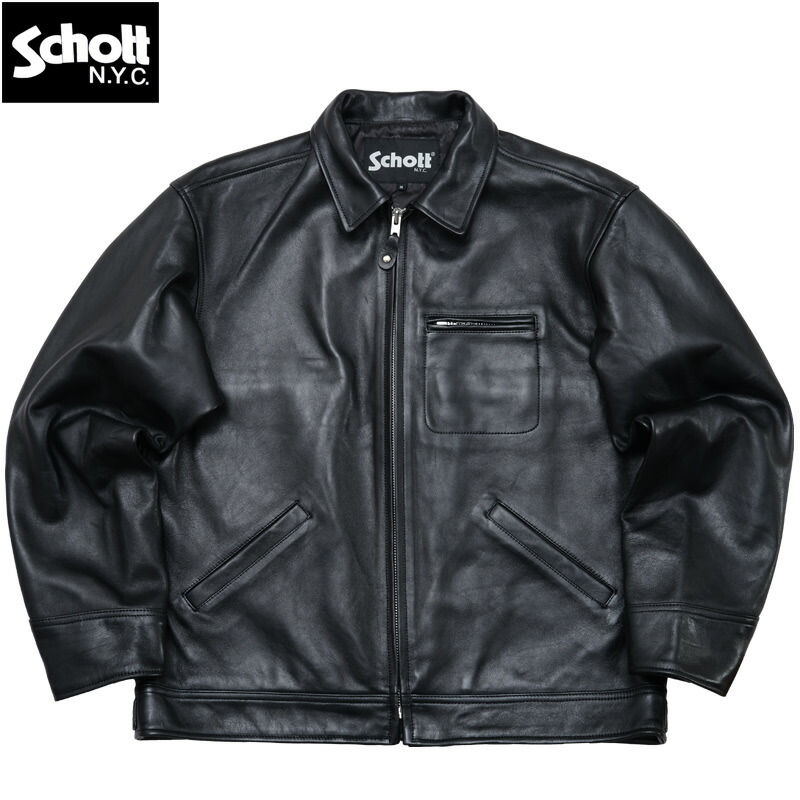 【schott】希少　デッドストック　レザースタジャン　本革　usa製　古着 1点物◇USA製ビンテージ90s袖革アームレザー黒スタジャン古着