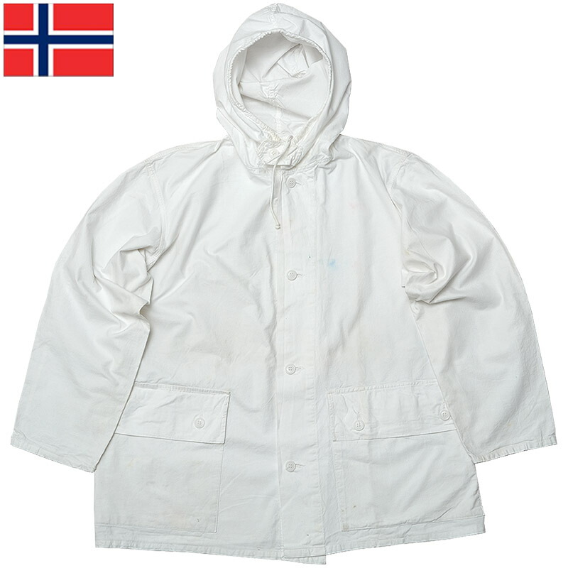 ノルウェー軍 スノーカモパーカー ホワイト USED JP120UN フード付き ジャケット コート 戦闘服 薄手 コットン 雪上迷彩 カモフラージュ 白 実物ミリタリー 軍物 軍モノ