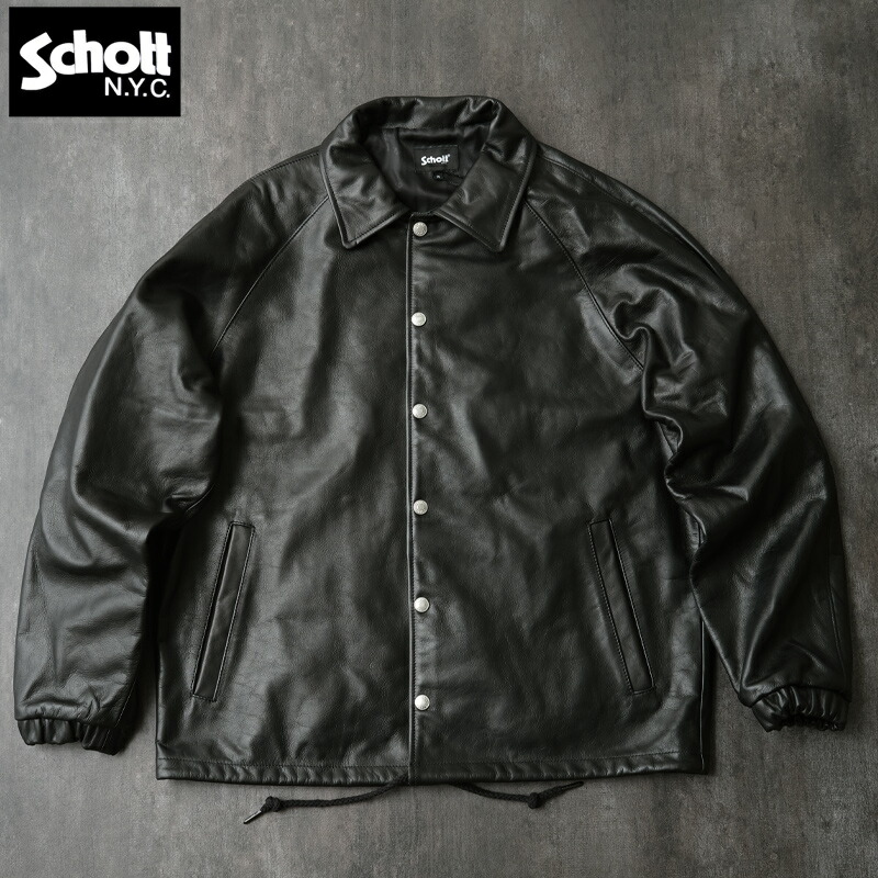 Schott ショット #7825950054 レザーコーチジャケット レザージャケット メンズ 男性 黒 ブラック カウレザー 牛革 本革 革ジャン 皮 アウター カジュアル アメカジ ライダー バイク｜SEABEES Military Mega Store