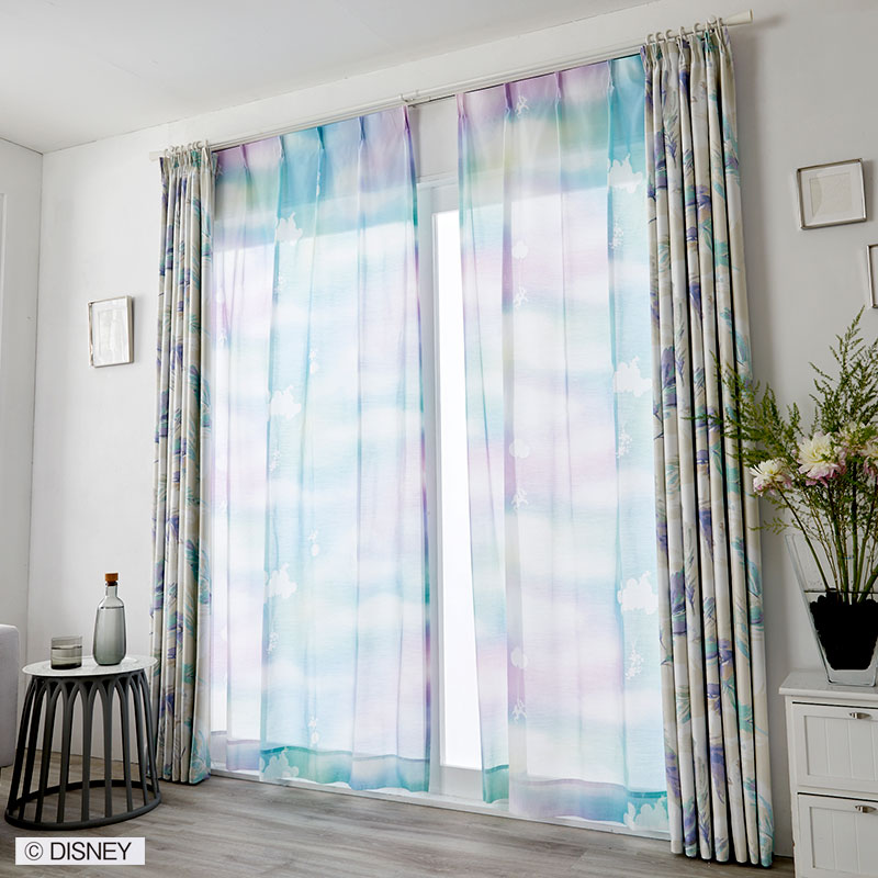 夢色グラデーションな空のカラーボイルレースカーテン MICKY Mellow Voile - ミッキー メロウボイル ブルー 2枚組 幅150×176?198cm丈