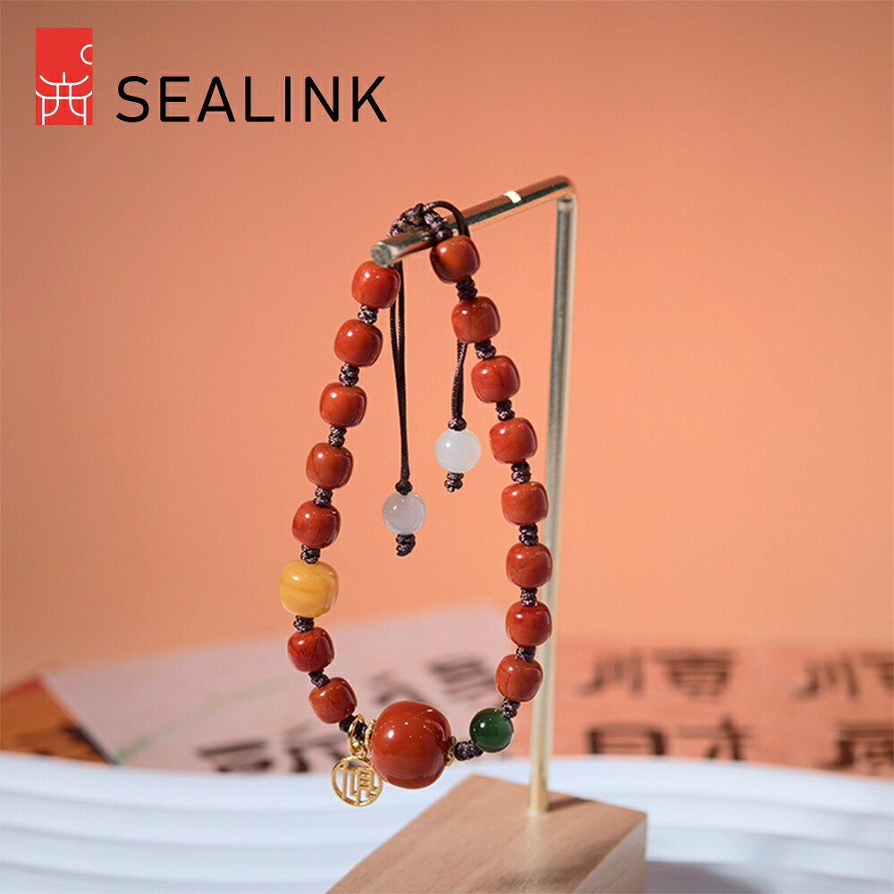＼期間限定！クーポン発行中！／SEALINK 西・韮印社 赤玉鴻運（せきぎょくこううん）南紅瑪瑙×蜜・椈ブレスレット「幸運」｜鴻運を呼ぶ天然エネルギージュエリー
