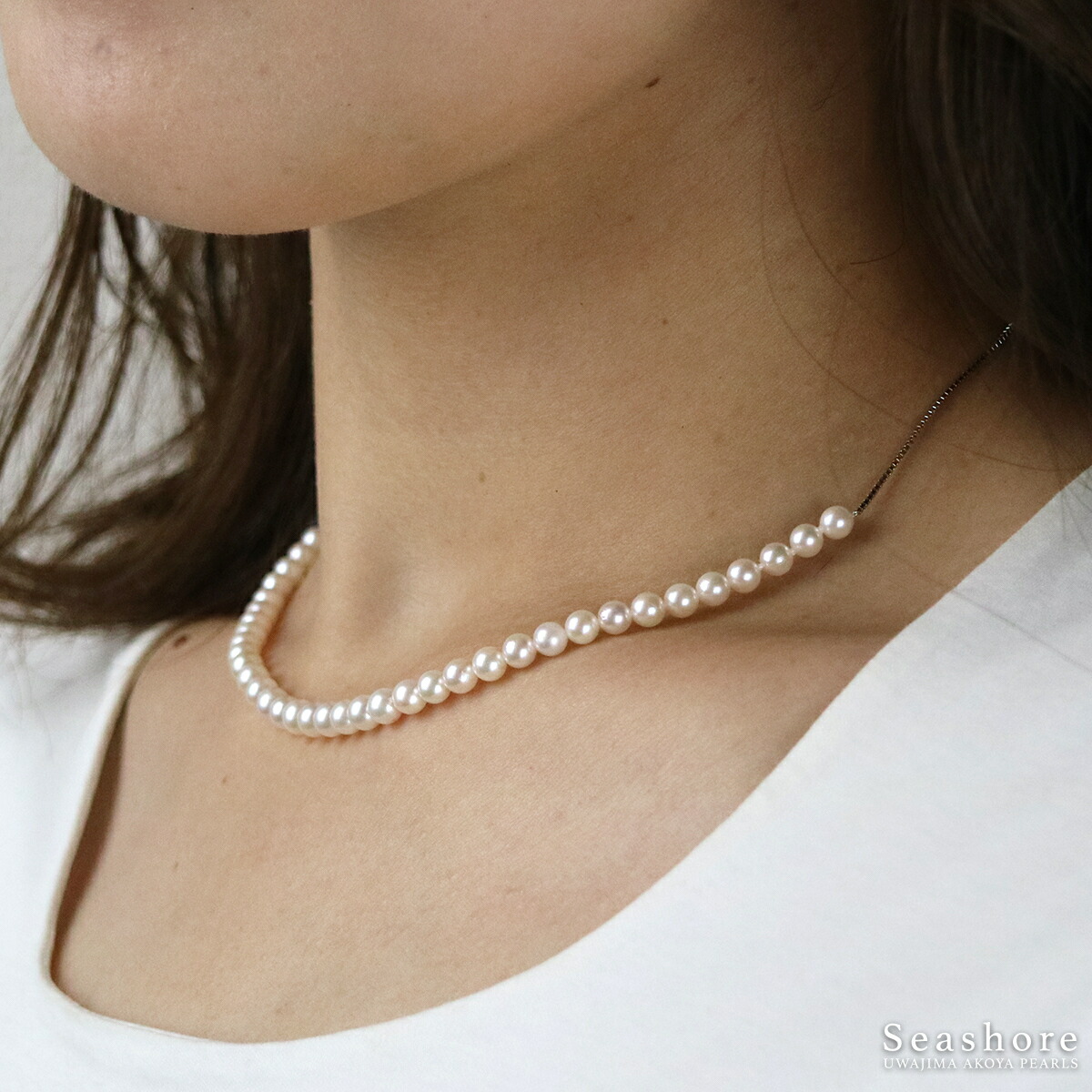 楽天市場 ベビー パール ネックレス ハーフ シルバーチェーン あこや ベビー5 0 4 5mm ワントーン コーデ 記念日 誕生日 プレゼント 送料無料 Seashore 宇和島あこや真珠