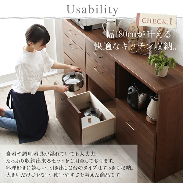 快適家具27度キッチンカウンター キッチンボード レンジ台 キッチン収納 日本製 完成品 モイス 160 幅 食器棚 カウンター コンセント付き  引き出し付き 木製 開梱設置 【SALE／80%OFF】