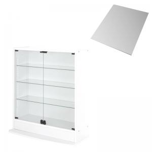 壁面収納 LED付きコレクションラック ワイド 本体 両開きタイプ 背面ミラー1枚セット 奥行29｜ダイニングセット専門店seasonless