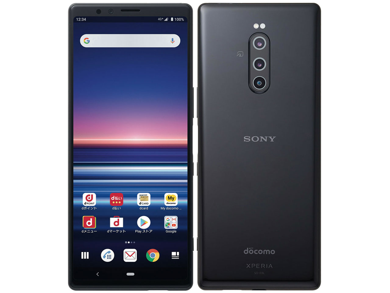 【中古】B序列付ける【やや傷や汚れた状態あり】 SIM無償性 SO-03L SONY Xperia 1 黒いこと 当てはめる制限事項-(白ROM) 貨物輸送無料