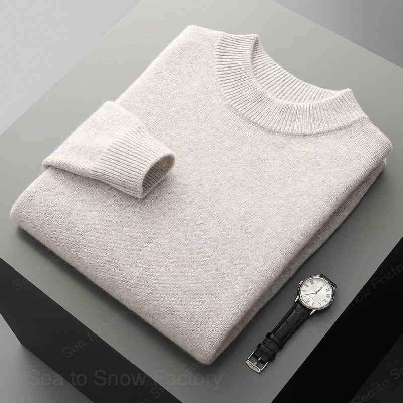 ニット メンズ 男性用 ウール100% セーター タートルネック リブ 秋冬 厚手 ゆったり 暖かい カジュアル ビジネス 紳士 オリーブ カーキ ネイビー グレー ブルー ワインレッド｜Sea to Snow Factory