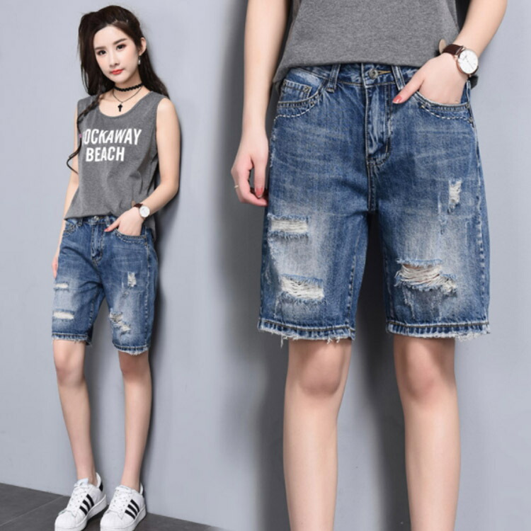 楽天市場 美シルエットで細見せ効果アリ デニムハーフパンツ デニムパンツ 五分丈 ハーフパンツ デニム ジーンズ ボトムス ダメージ クラッシュ ゆったり ハイウエスト 夏 レディース Amoremio 楽天市場店