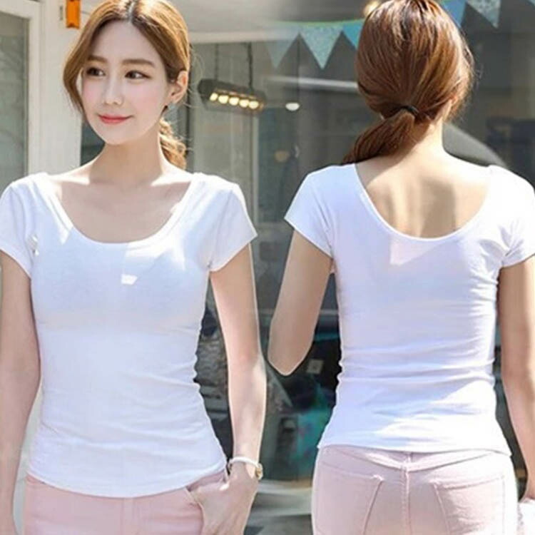 楽天市場 全2タイプ 5サイズ Uネックtシャツ Tシャツ レディース Uネック 半袖tシャツ 無地tシャツ セクシー Tシャツ カットソー 無地 半袖 夏 フィット タイト Amoremio 楽天市場店