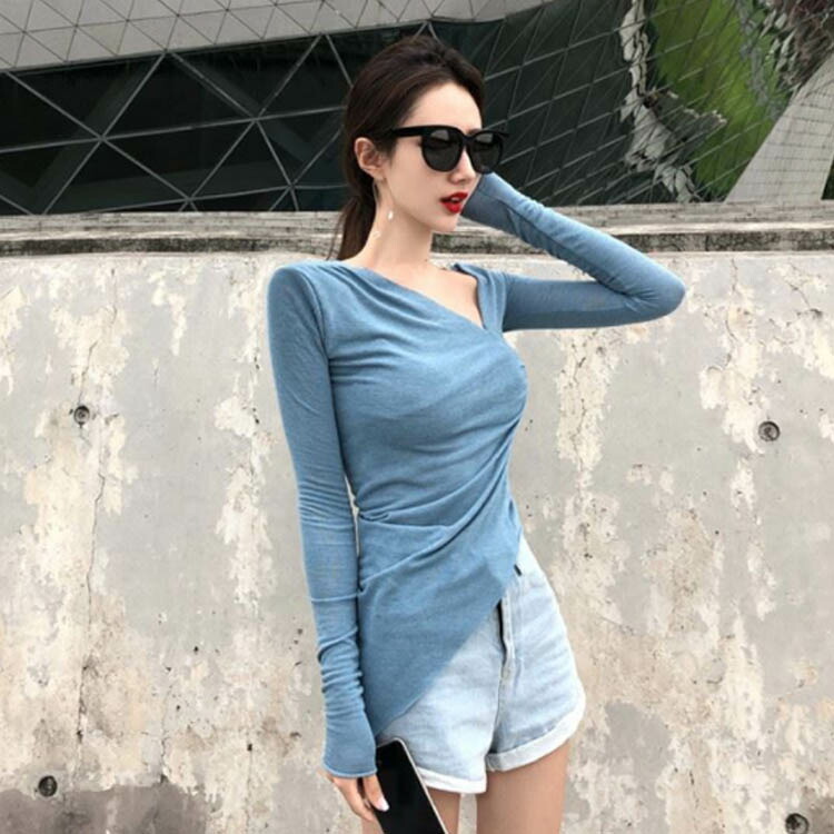 楽天市場 長袖tシャツ レディース Tシャツ スリム Vネック ニットセーター カットソー 女性用 トップス 薄手 ニット ユニックデザイン セクシー送料無料 Amoremio 楽天市場店