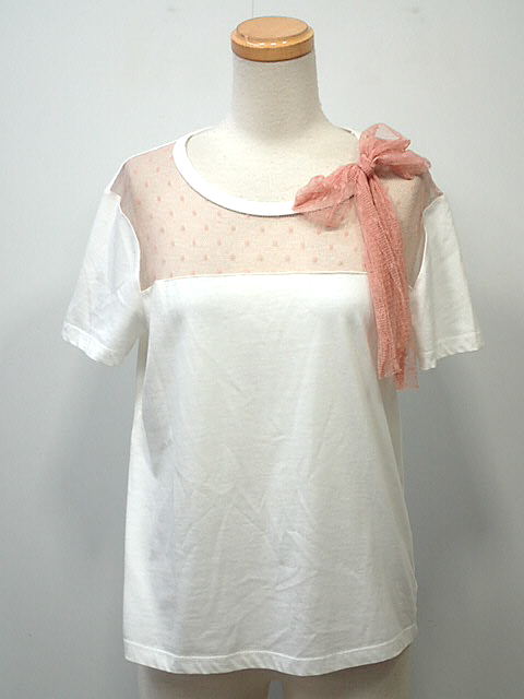 RED VALENTINO - 【美品】レッドヴァレンティノ レース半袖カットソー フリル 肩シアー S 美品】レッドヴァレンティノ レース半袖カットソー フリル 肩