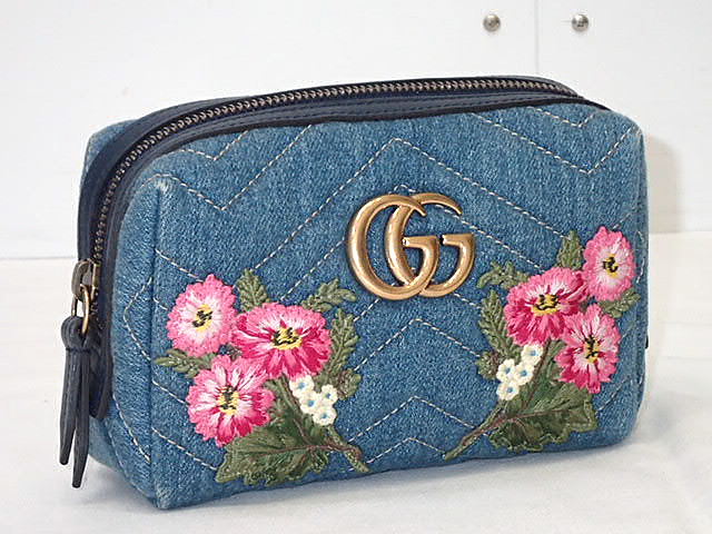 ★【送料無料】ＧＵＣＣＩ　グッチ　GGマーモント　エンブロイダリー　ポーチ　日本限定　476165　【中古】レディース