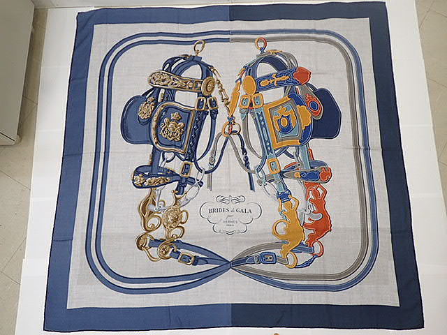 ★【貨物輸送無料】【尖んがり10倍】ＨＥＲＭＥＳ エルメス カレ・ジェアン 140 肩かけ CHALE CACHIMIR 140 「BRIDES DE GALA Applique Pique/ブリッド・ドゥ・ガラ アップリケピケ」 【中古】レディース