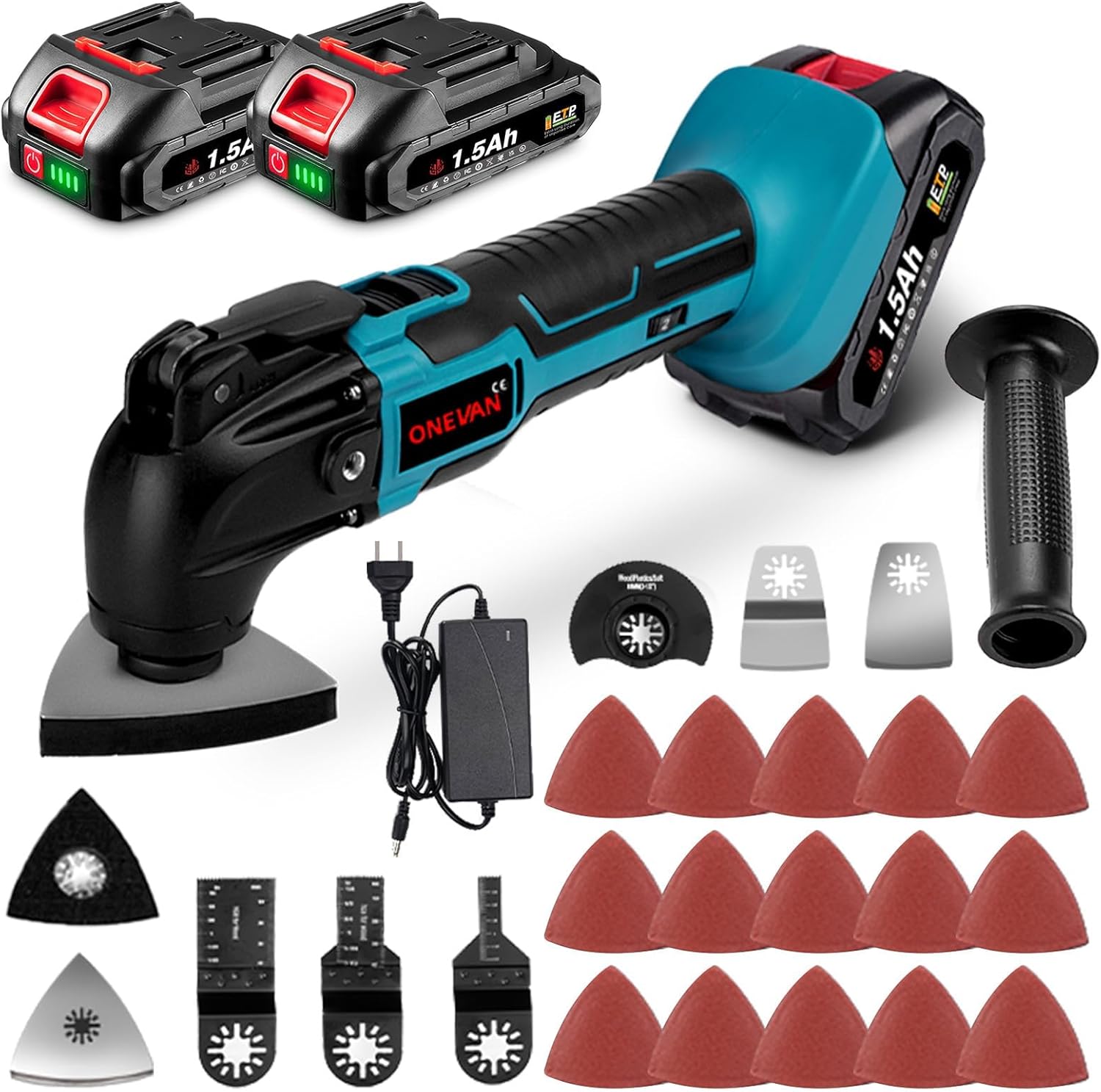 ONEVAN 申し受ける式マルチ物の具 6段変速 コードレス 電動マルチ物の具 最大限度30000RPM 毛はらい付き添い人原動機 1000ml大静電容量 1.8粍吹きつけるノズル 22点付属物書き割り 乾電池2個付き添い人  低騒々しい音 軽さ  DIY・大工仕事・身寄り用・実業用電動物の具 日曜日宮大工