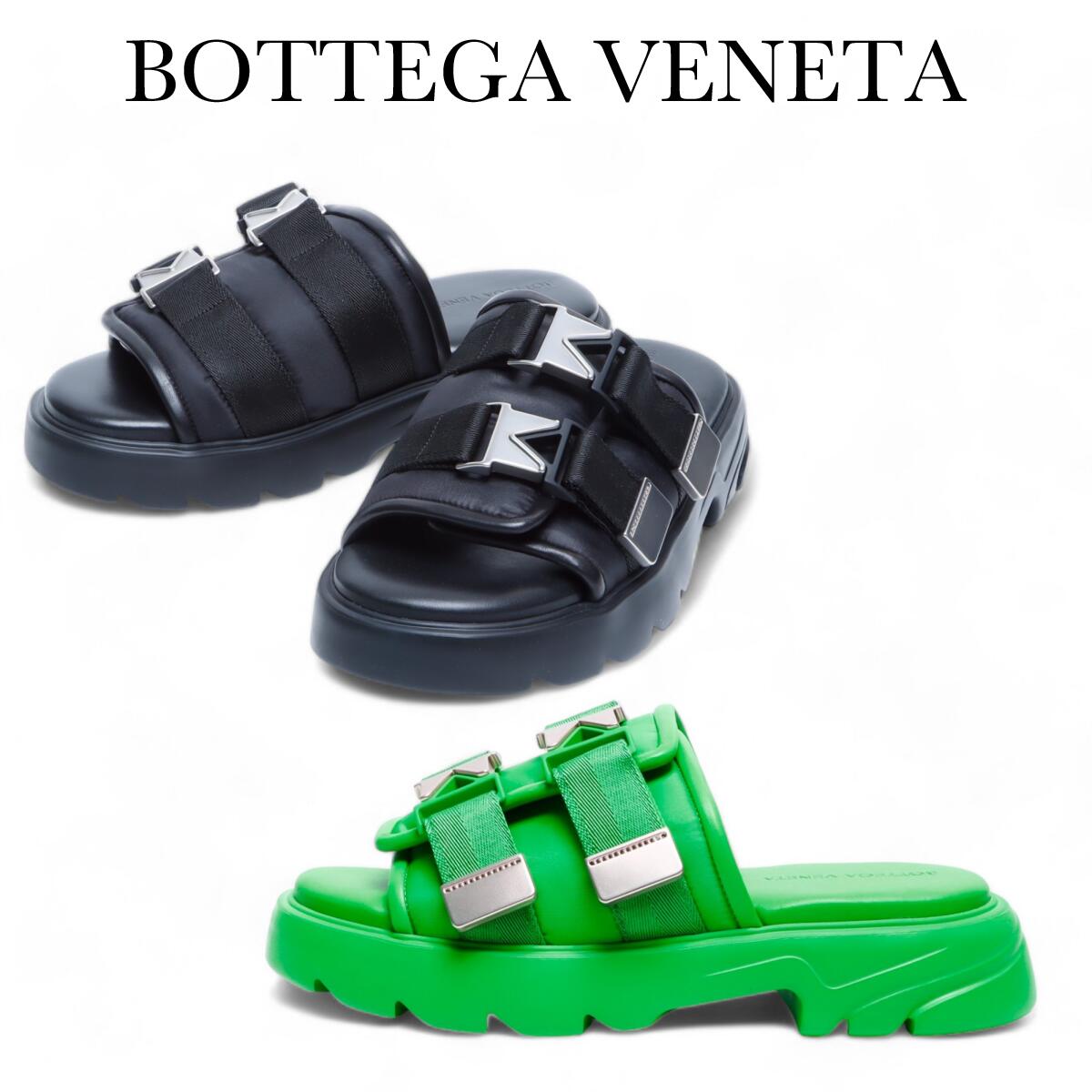 パッド入り◆BOTTEGA VENETA フラッシュ フラットスライド GRASS Bottega Veneta Flash Buckle Sandals in Grass | FWRD