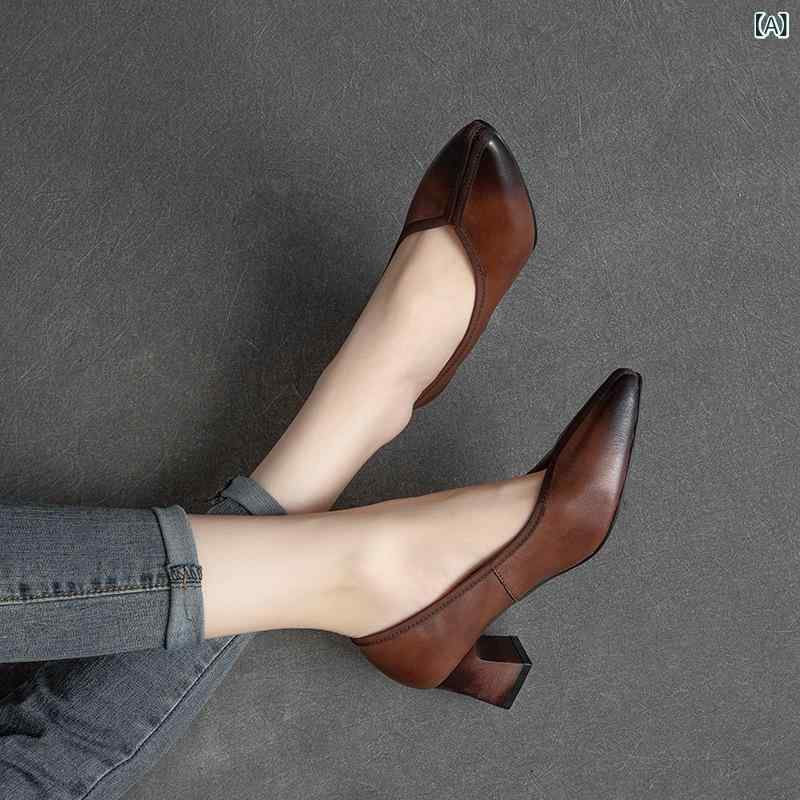 パンプス レディース ローヒール チャンキーヒール ポインテッドトゥ 痛くない 歩きやすい 履きやすい 脱げにくい 走れる 太ヒール 疲れない 甲深 レザー調 撥水 通勤用 オフィス カジュアル レトロ 春秋|セキュアデポ