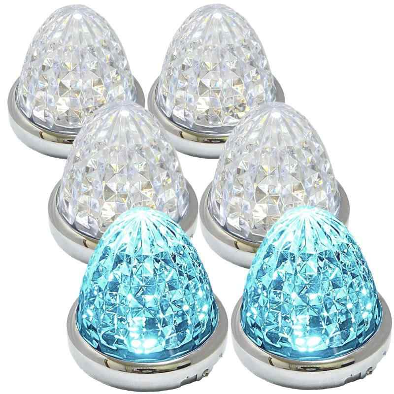Customize 24V トラック用 LED マーカーランプ サイド マーカー 8面クリスタルカット仕様 16LED メッキリング 汎用 6個 セット ブルー/イエロー/レッド/ホワイト 各色